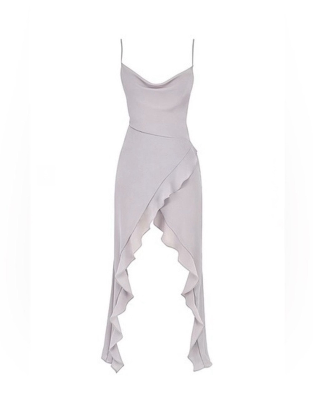 House of CB Light Gray High-Low Ruffle Slip Dress - Picture 1 of 7